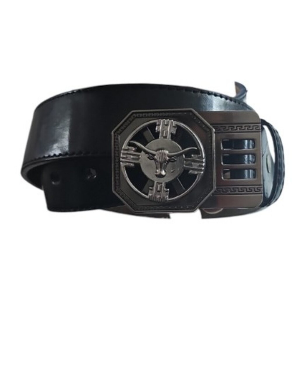 Genuine Leather Longhorn Spinner Buckle Belt M Black Western Cowboy Rodeo
